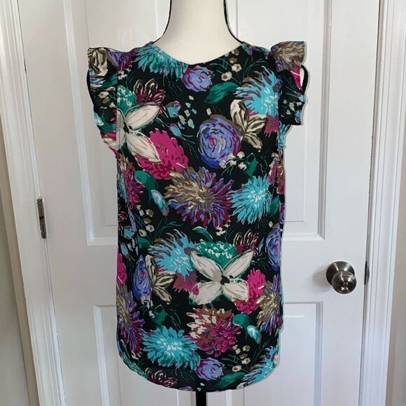 J.Crew floral print flutter sleeve blouse size 4 - Picture 7 of 10